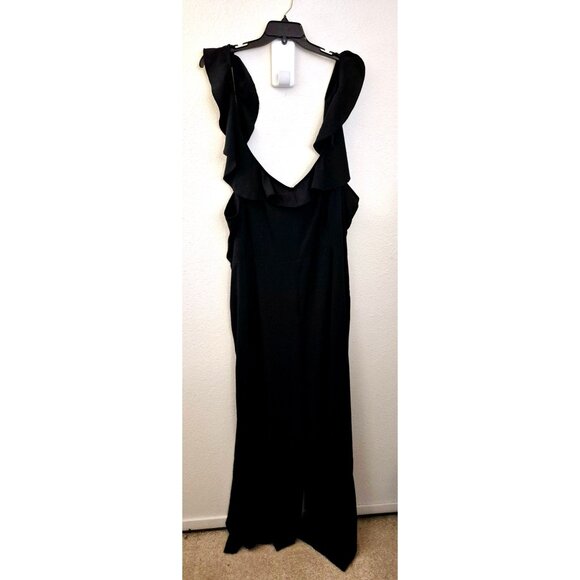 BooHoo Black Wide Leg Ruffle Strap Lightweight Jumpsuit Size 24 EUC - Picture 2 of 10